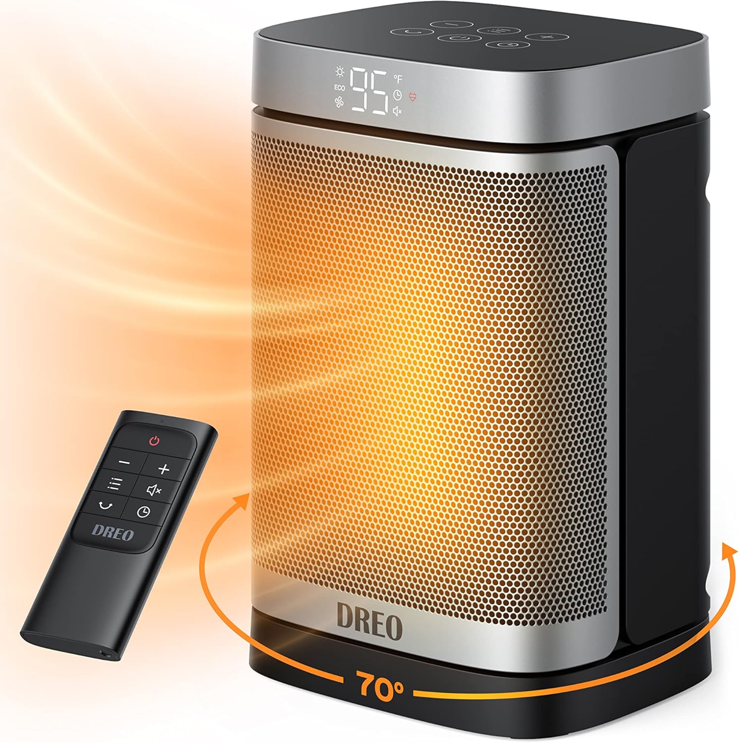 Space Heater — 70° Oscillating, 1500W, Digital Thermostat, Remote