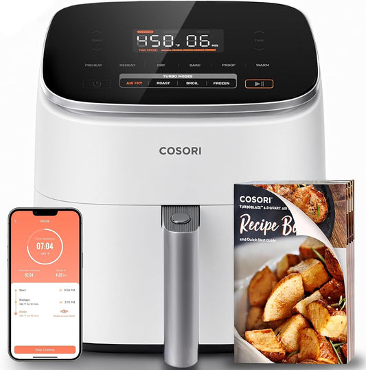 9-in-1 TurboBlaze Air Fryer 6QT — 90°–450°F, 5-Speed Fan, Ceramic Basket, Dishwasher Safe