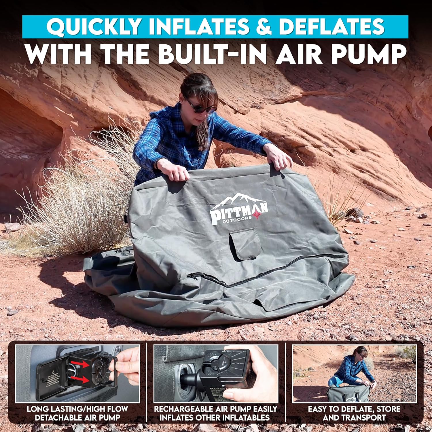 Inflatable Camping Chair with Built-In Rechargeable Pump — 350 lb Capacity, 1000D Oxford Cover, Carry Bag