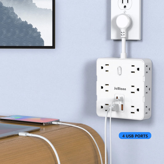 Power Up Your Space: Ultimate Surge Protector Power Strip with USB Ports, 12 Outlets, and Wall-Mount Design for Effortless Charging
