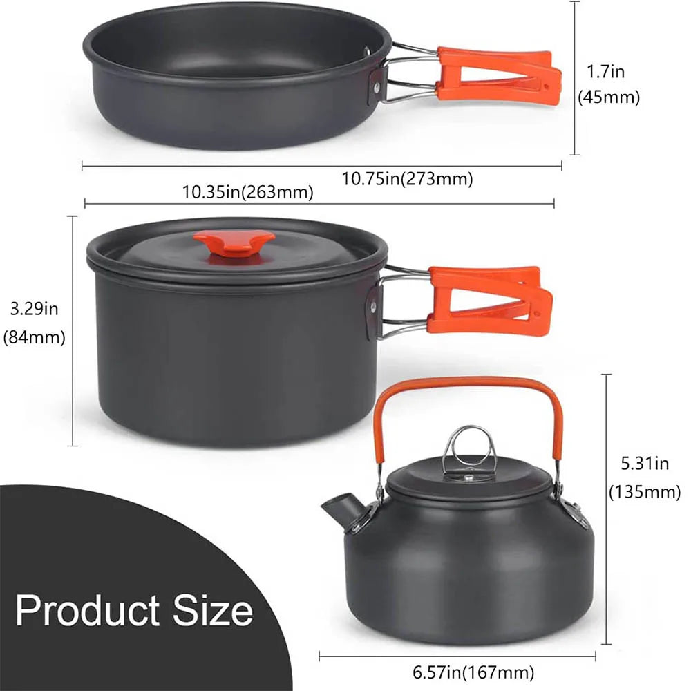 Ultimate Aluminum Lightweight Camping Cookware Set - Portable Teapot and Pans for Adventurous Outdoor Cooking