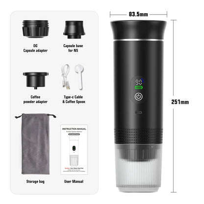 Portable Wireless Espresso Coffee Maker - 3-in-1 Car & Home Travel Solution for Coffee Lovers