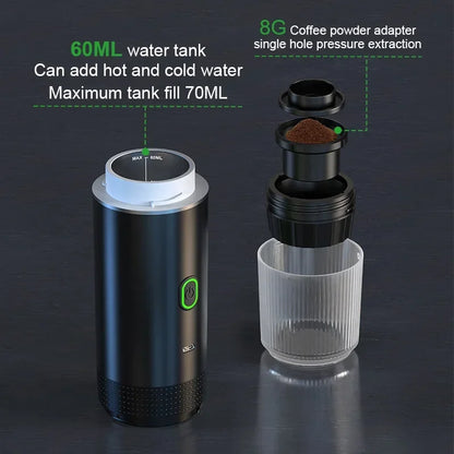 Portable Wireless Espresso Coffee Maker - 3-in-1 Car & Home Travel Solution for Coffee Lovers
