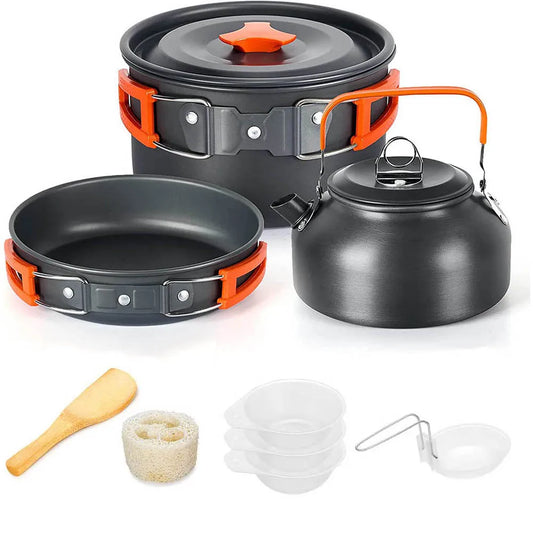 Ultimate Aluminum Lightweight Camping Cookware Set - Portable Teapot and Pans for Adventurous Outdoor Cooking
