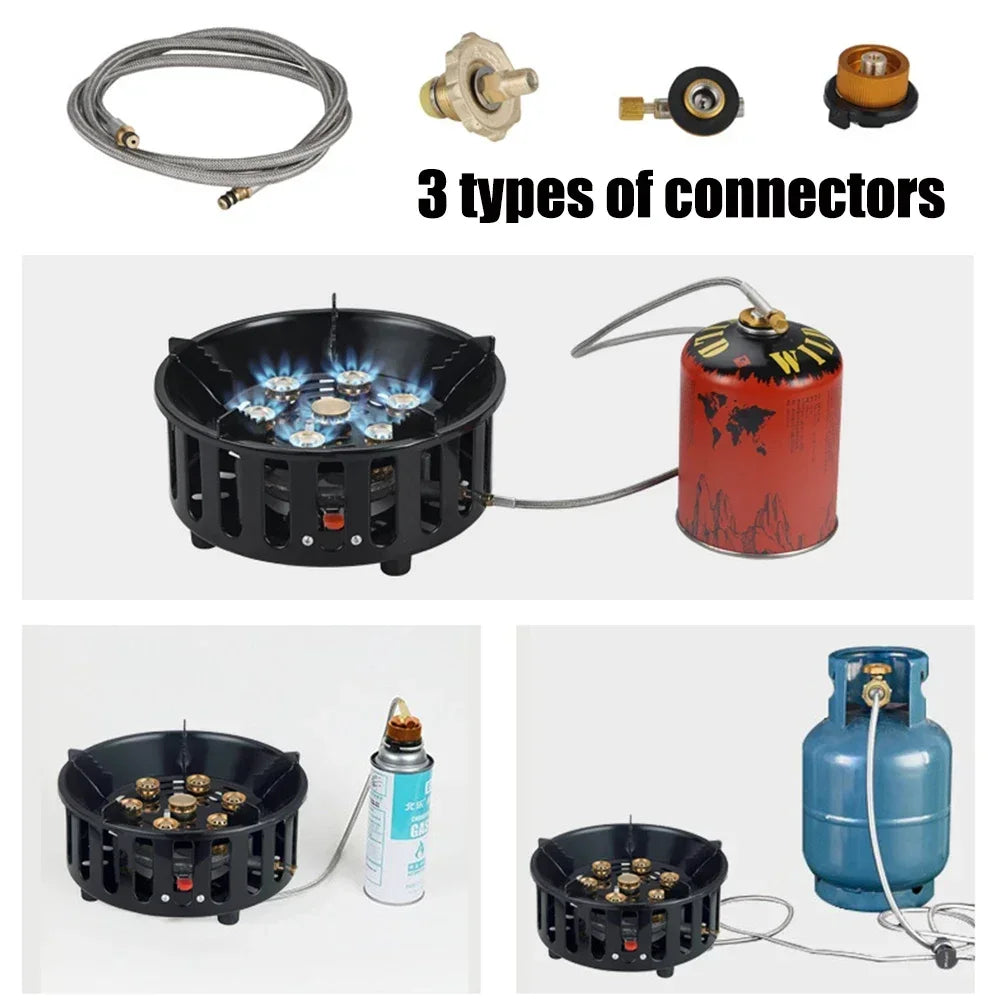 High-Power 19800W 7-Core Portable Camping Stove with Electronic Ignition - Windproof Gas Burner for Outdoor Adventures