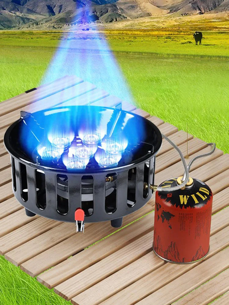 High-Power 19800W 7-Core Portable Camping Stove with Electronic Ignition - Windproof Gas Burner for Outdoor Adventures