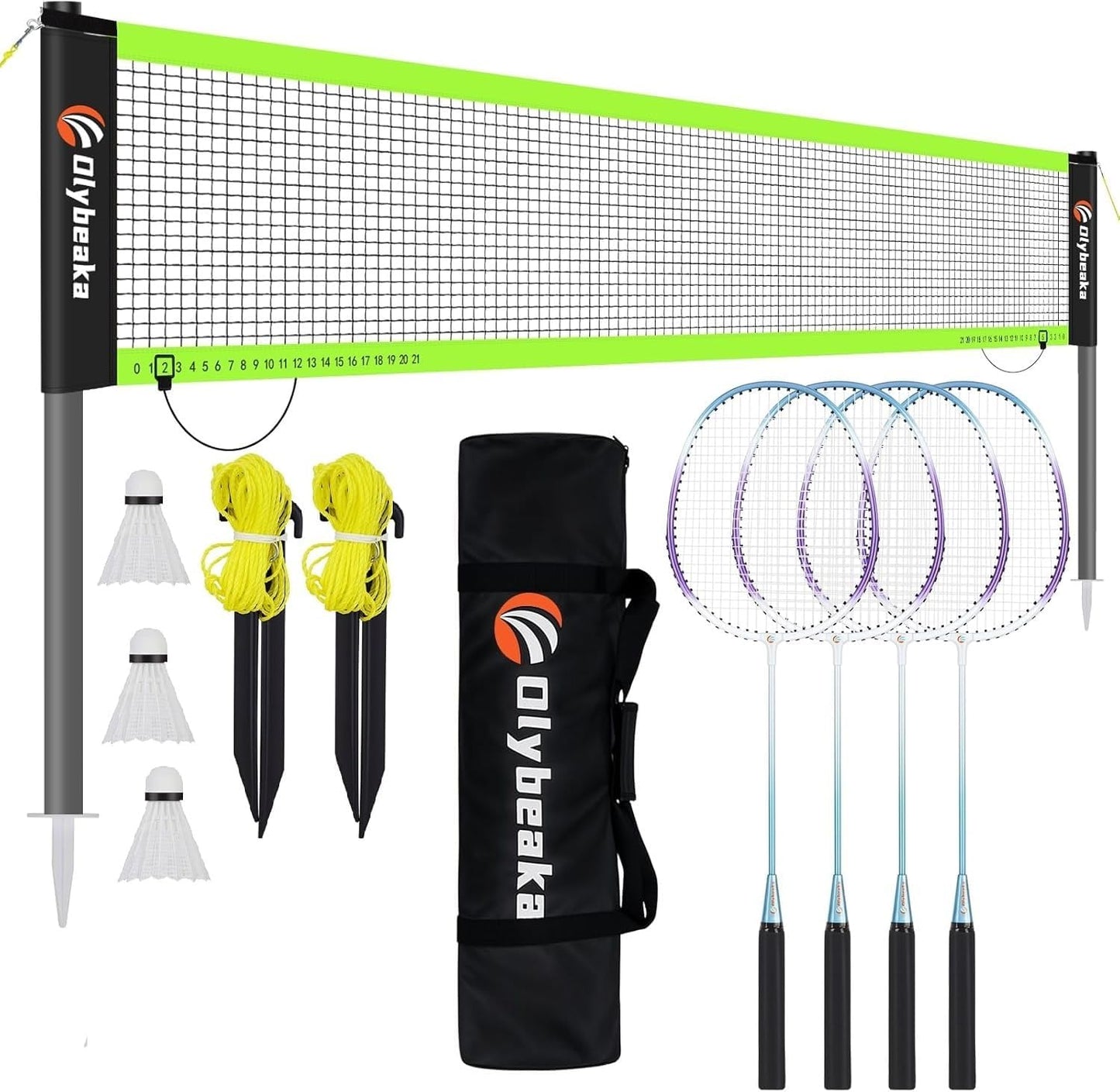 Ultimate Outdoor Badminton Set - Complete 20x3 Ft Anti-Sag Net, 4 Aluminum Rackets, 3 Shuttlecocks & Portable Carry Bag for Backyard & Beach Fun!