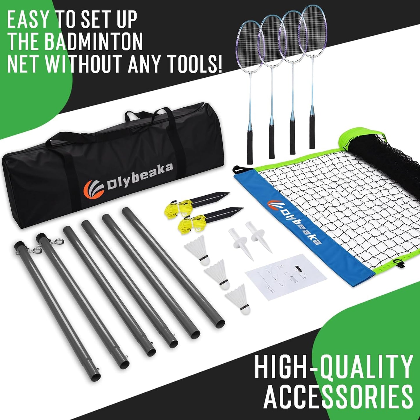 Ultimate Outdoor Badminton Set - Complete 20x3 Ft Anti-Sag Net, 4 Aluminum Rackets, 3 Shuttlecocks & Portable Carry Bag for Backyard & Beach Fun!