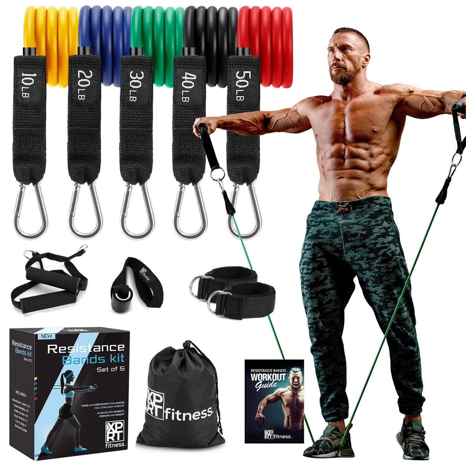 Unleash Your Potential with the XPRT Fitness 11-Piece Resistance Bands Set - 150LB Ultimate Home Gym Solution