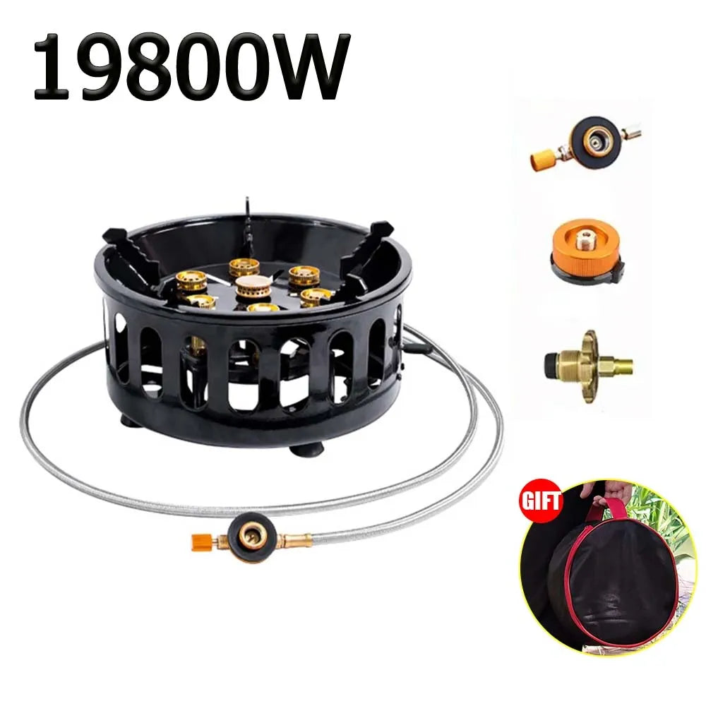 High-Power 19800W 7-Core Portable Camping Stove with Electronic Ignition - Windproof Gas Burner for Outdoor Adventures
