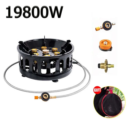 High-Power 19800W 7-Core Portable Camping Stove with Electronic Ignition - Windproof Gas Burner for Outdoor Adventures
