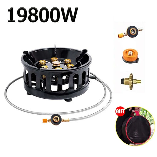 High-Power 19800W 7-Core Portable Camping Stove with Electronic Ignition - Windproof Gas Burner for Outdoor Adventures
