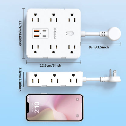 Power Up Your Space: Ultimate Surge Protector Power Strip with USB Ports, 12 Outlets, and Wall-Mount Design for Effortless Charging