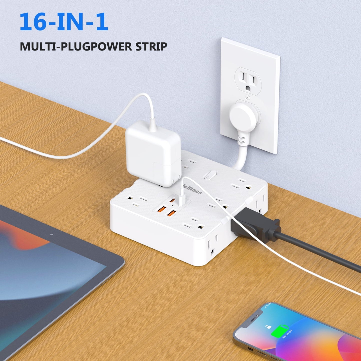 Power Up Your Space: Ultimate Surge Protector Power Strip with USB Ports, 12 Outlets, and Wall-Mount Design for Effortless Charging