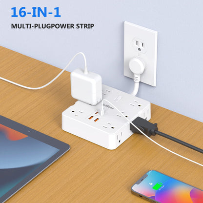 Power Up Your Space: Ultimate Surge Protector Power Strip with USB Ports, 12 Outlets, and Wall-Mount Design for Effortless Charging