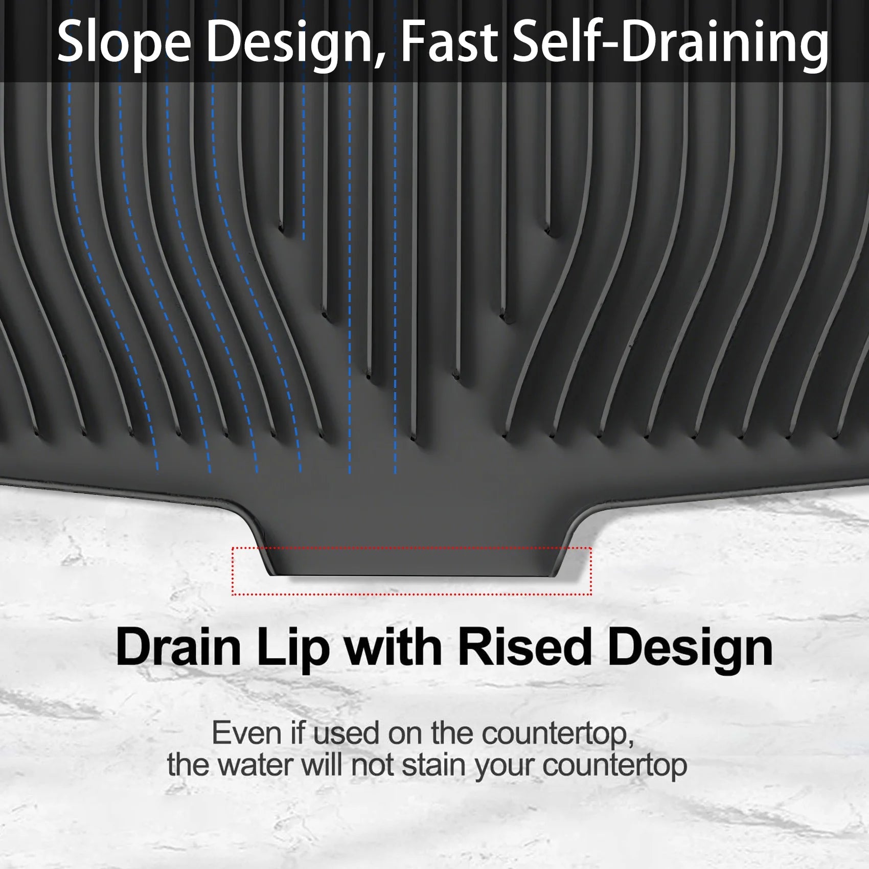 Large Silicone Dish Drying Mat with Drain Lip – Hygienic, Easy-Clean Counter Tray for Kitchen Sink, No Water Buildup