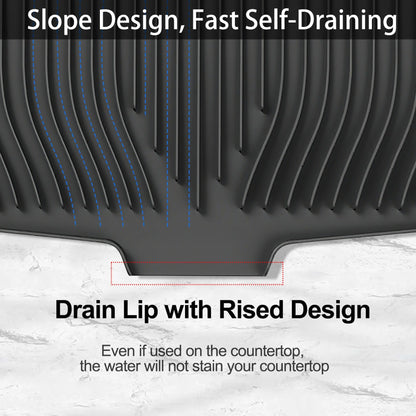 Large Silicone Dish Drying Mat with Drain Lip – Hygienic, Easy-Clean Counter Tray for Kitchen Sink, No Water Buildup