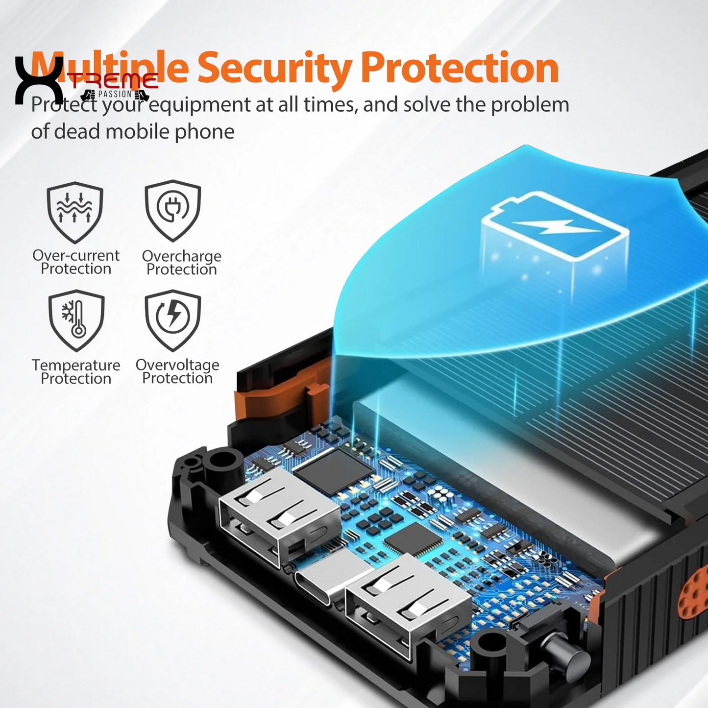 20000mAh Waterproof Solar Power Bank - Dual USB Ports & LED Flashlight for Outdoor Adventures