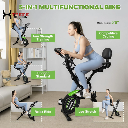 5-in-1 Folding Exercise Bike - Magnetic Upright Indoor Cycling Bike for Home & Office Workouts, 330LB Capacity