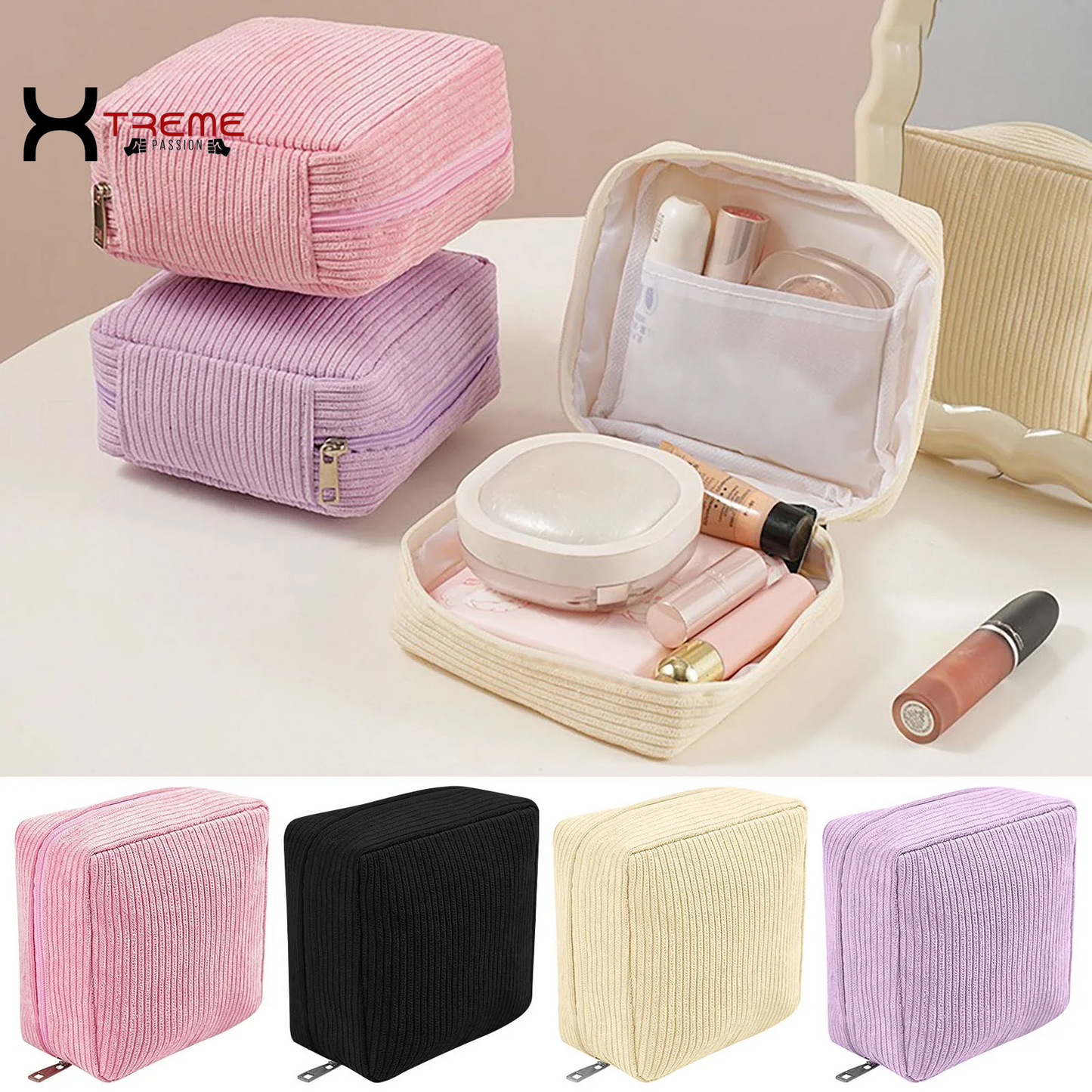 Stylish Black Makeup Bag - Large Capacity Travel Toiletries & Cosmetic Storage Tote with Brush Organizer