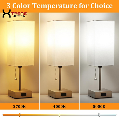 Elevate Your Space with the Modern Touch Control Bedside Lamp - 3-Way Dimmable, USB Ports & AC Outlet, Featuring a Chic White Fabric Shade