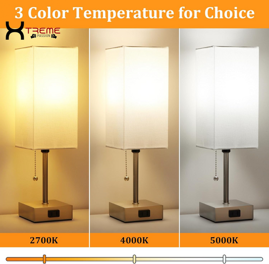 Elevate Your Space with the Modern Touch Control Bedside Lamp - 3-Way Dimmable, USB Ports & AC Outlet, Featuring a Chic White Fabric Shade