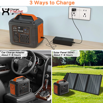 300W Portable Power Station - 296Wh Solar Generator with Quick Charge, 110V AC Outlets, DC Ports, and LED Flashlight
