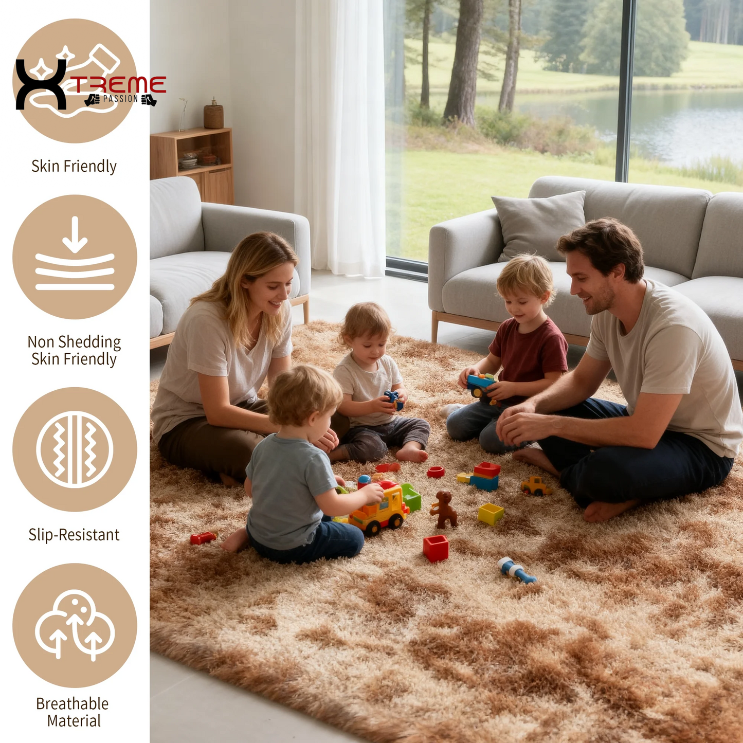 Indulge in Luxury with Our 8x10 Soft Fluffy Camel Area Rug - Perfect for Modern Living Spaces!