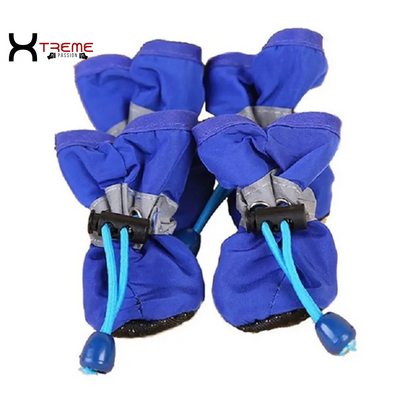4Pcs Waterproof Pet Dog Shoes - Anti-Slip Rain Boots for Small Dogs & Cats - Stylish Blue Booties for Paws