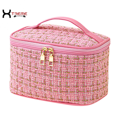 Stylish Black Makeup Bag - Large Capacity Travel Toiletries & Cosmetic Storage Tote with Brush Organizer