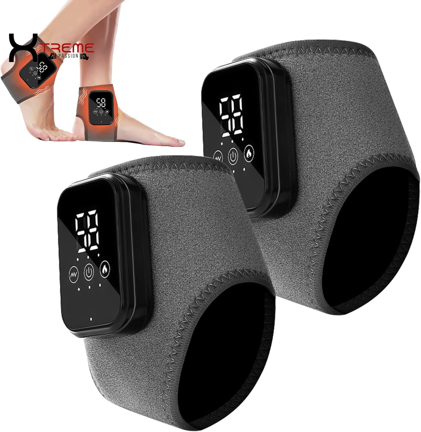 Indulge in Comfort: 2PCS Wireless Heated Foot Massagers with Smart Timer - 3-in-1 Vibrating Relief for Neuropathy, Ankle Relaxation & Enhanced Blood Circulation - Perfect for Home, Office & Travel (Gray)