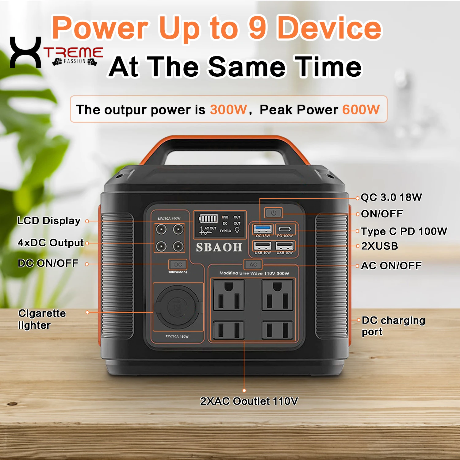 300W Portable Power Station - 296Wh Solar Generator with Quick Charge, 110V AC Outlets, DC Ports, and LED Flashlight