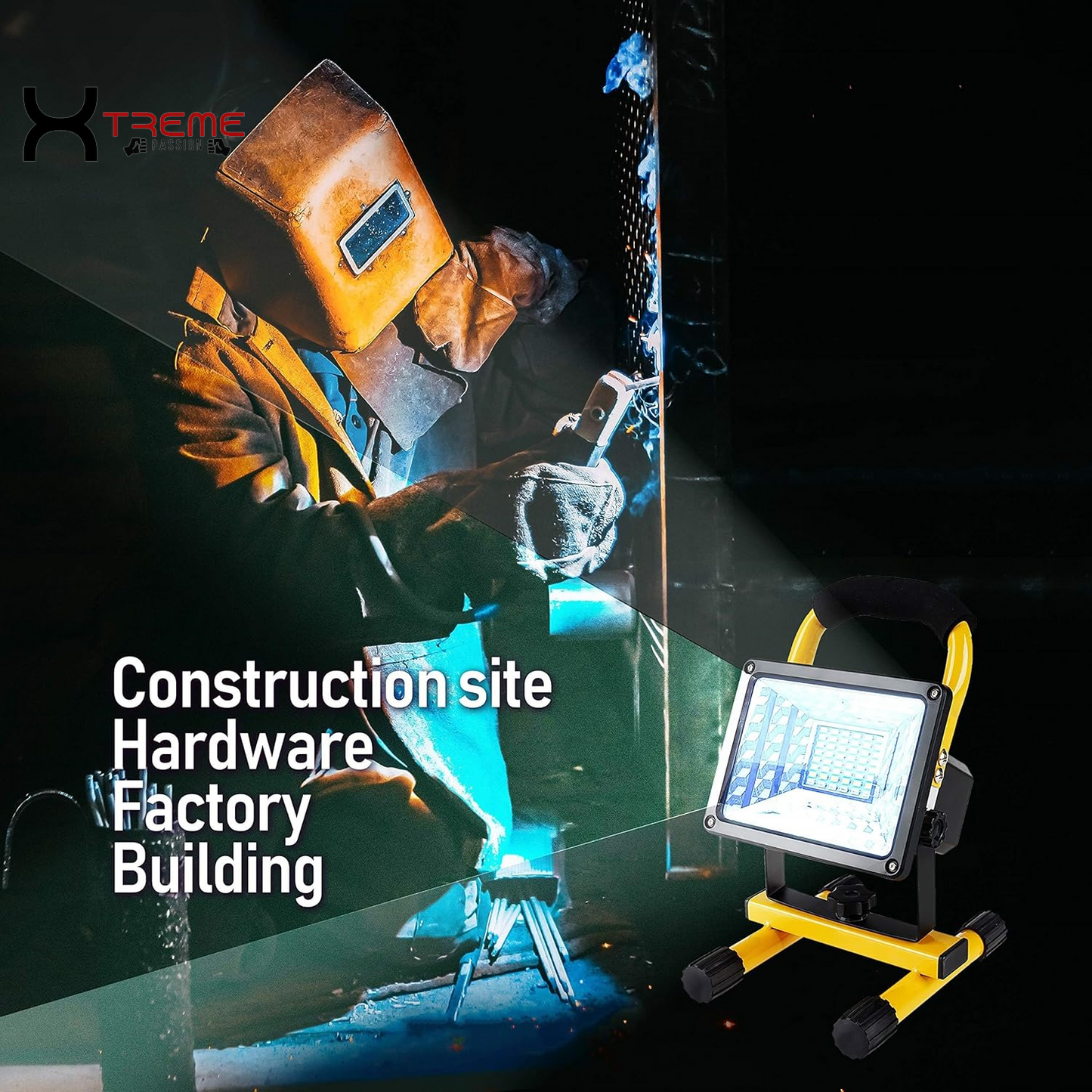 Experience Ultimate Illumination with the 30W Adjustable Brightness 36LED Portable Work Light - Waterproof Flood Light for Garage, Workshop, and Outdoor Adventures in Vibrant Yellow