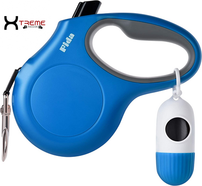 Ultimate 16 Ft Retractable Dog Leash with Poop Bag Dispenser - Tangle-Free & Anti-Slip Handle for Large Dogs Up to 110 Lbs - Reflective Nylon in Navy Blue