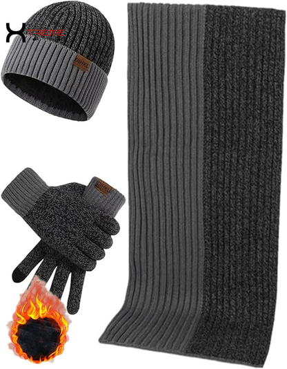 Ultimate Men's Winter Essentials: Cozy Knit Beanie, Warm Scarf & Touchscreen Gloves Set