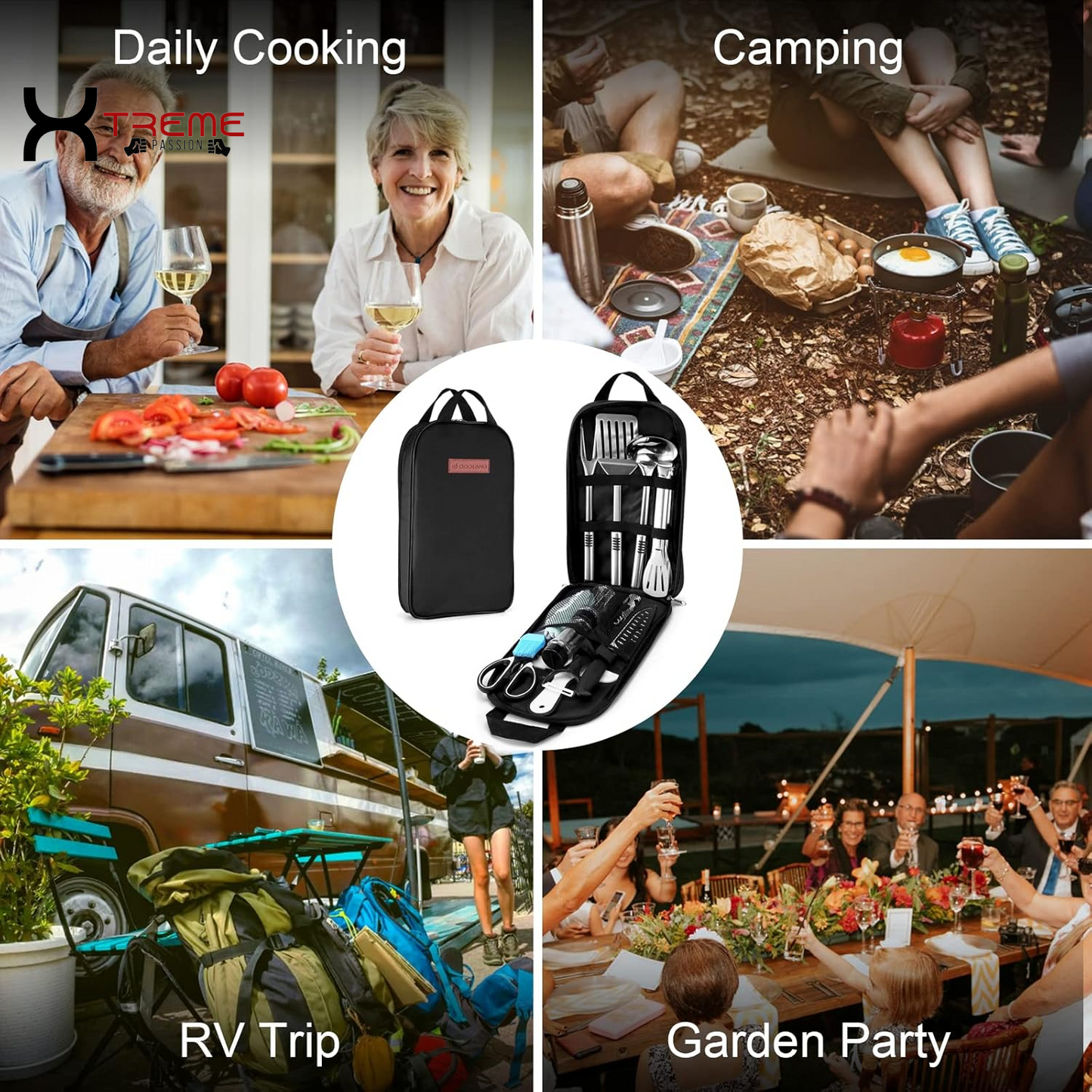 Ultimate 14-Piece Stainless Steel Camping Cooking Set - Your Complete Outdoor Kitchen Companion with Portable Storage Bag for Grilling, BBQ, and Adventure Cooking!