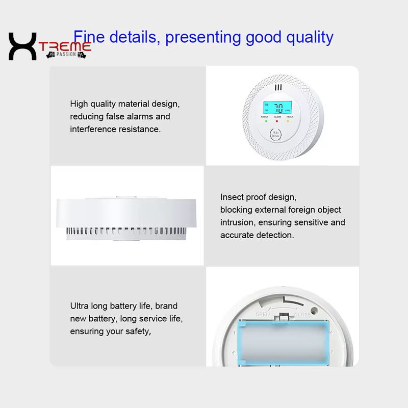 Battery-Powered Carbon Monoxide Detector with LCD Display - Reliable Smoke Alarm for Home, Office, Restaurant, and Hotel Safety