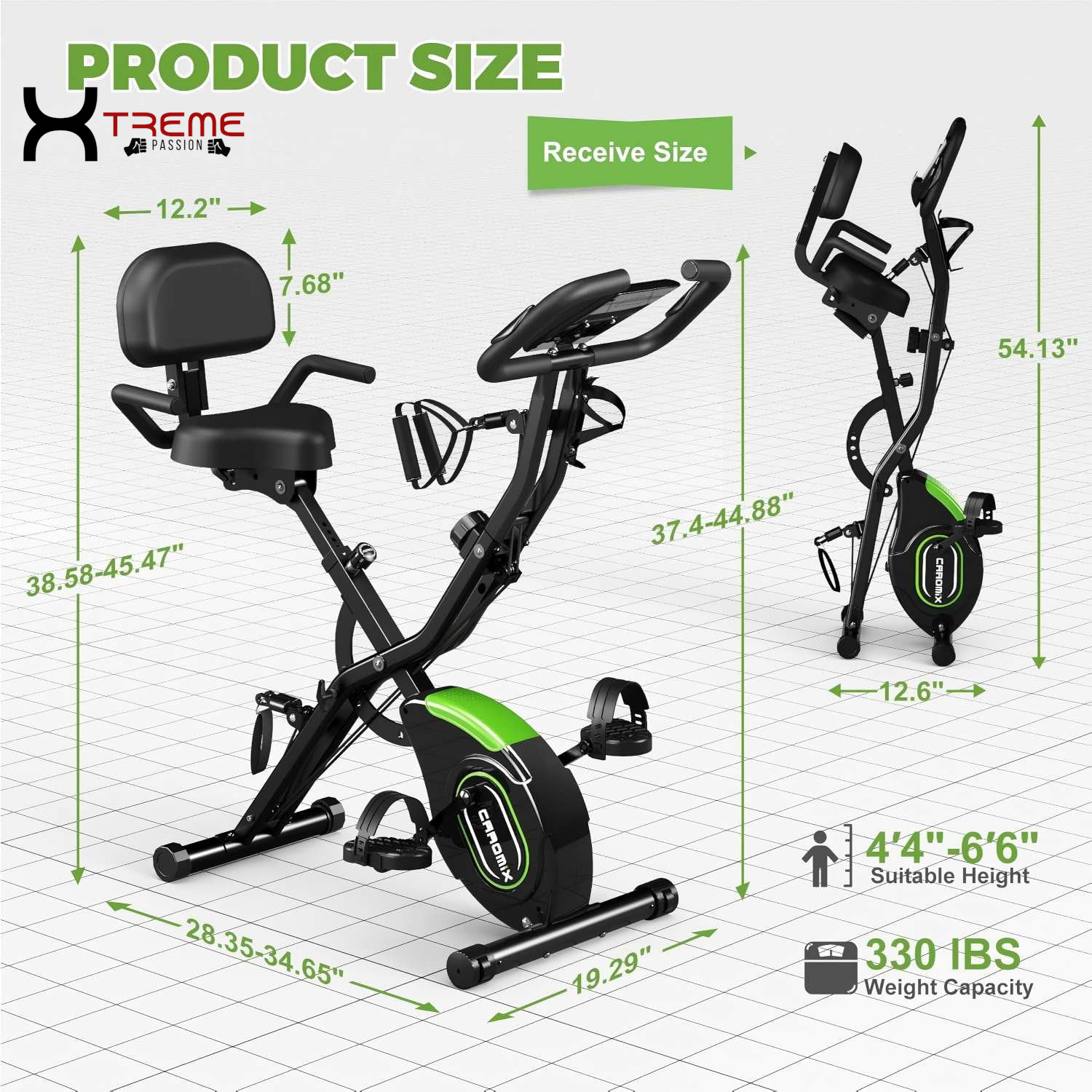 5-in-1 Folding Exercise Bike - Magnetic Upright Indoor Cycling Bike for Home & Office Workouts, 330LB Capacity