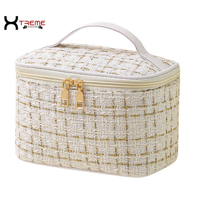 Stylish Black Makeup Bag - Large Capacity Travel Toiletries & Cosmetic Storage Tote with Brush Organizer