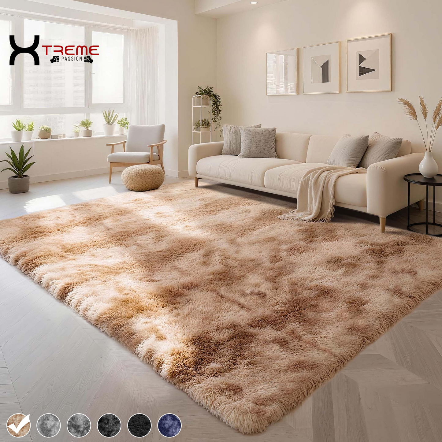 Indulge in Luxury with Our 8x10 Soft Fluffy Camel Area Rug - Perfect for Modern Living Spaces!
