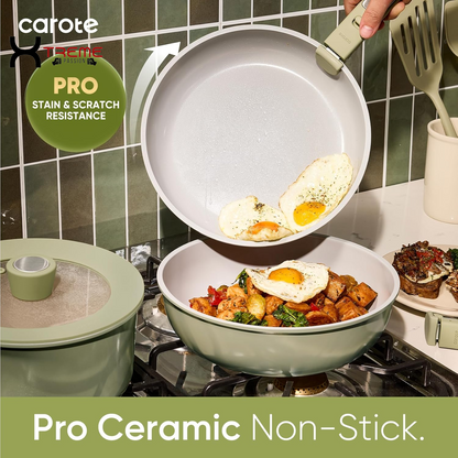 Elevate Your Culinary Skills with the 27-Piece Eco-Friendly Nonstick Ceramic Cookware Set in Stylish Green - Perfect for Home, RV, and Camping!