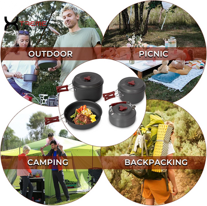 Ultimate 24-Piece Lightweight Camping Cookware Set for Family Adventures – Includes Kettle, Pots, Frying Pan, Bowls, Plates, and Spoon!