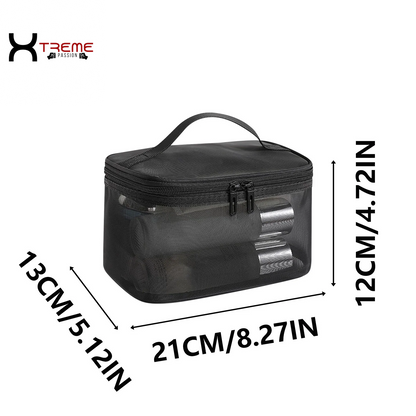 Stylish Black Makeup Bag - Large Capacity Travel Toiletries & Cosmetic Storage Tote with Brush Organizer