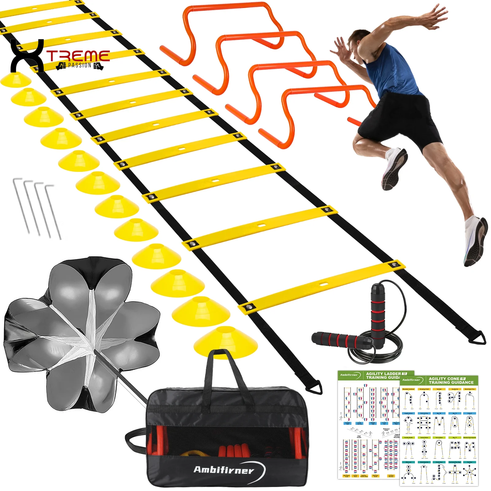 Transform Your Training with the 20Ft Adjustable Agility Ladder Set - Boost Speed and Coordination with Vibrant Yellow Straps