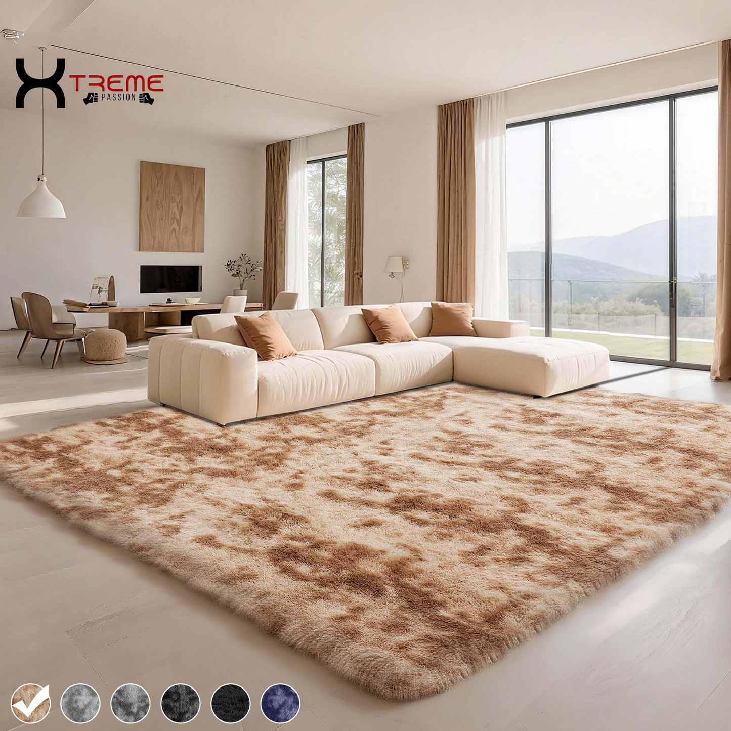 Indulge in Luxury with Our 8x10 Soft Fluffy Camel Area Rug - Perfect for Modern Living Spaces!