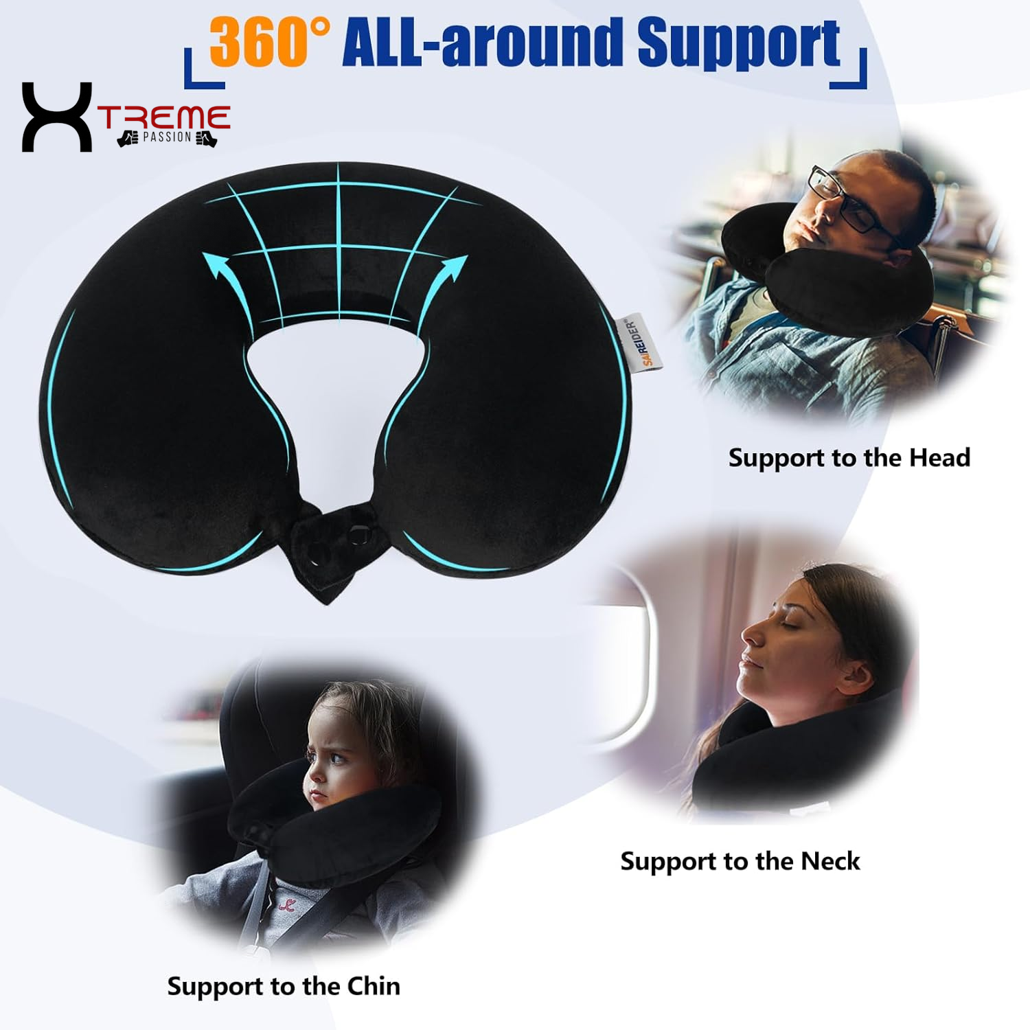 Experience Unmatched Comfort with Our 100% Pure Memory Foam Travel Neck Pillow - Perfect for Airplane, Car, Home & Office with Easy-to-Clean Washable Cover in Black