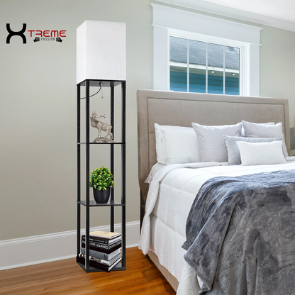 Elevate Your Space with the Modern 63" Black Wood Shelf Floor Lamp - Stylish Lighting & Practical Storage for Any Room