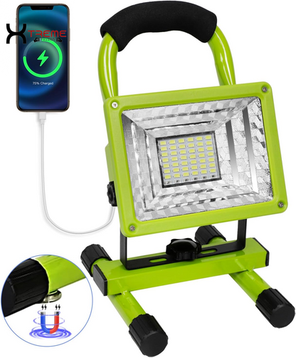 Experience Ultimate Illumination with the 30W Adjustable Brightness 36LED Portable Work Light - Waterproof Flood Light for Garage, Workshop, and Outdoor Adventures in Vibrant Yellow