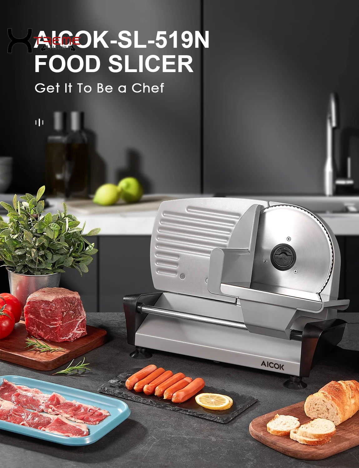 Premium 200W Electric Meat Slicer - Versatile 7.5" Stainless Steel Blades & Adjustable Thickness for Perfect Deli Cuts at Home - Sleek Silver Design