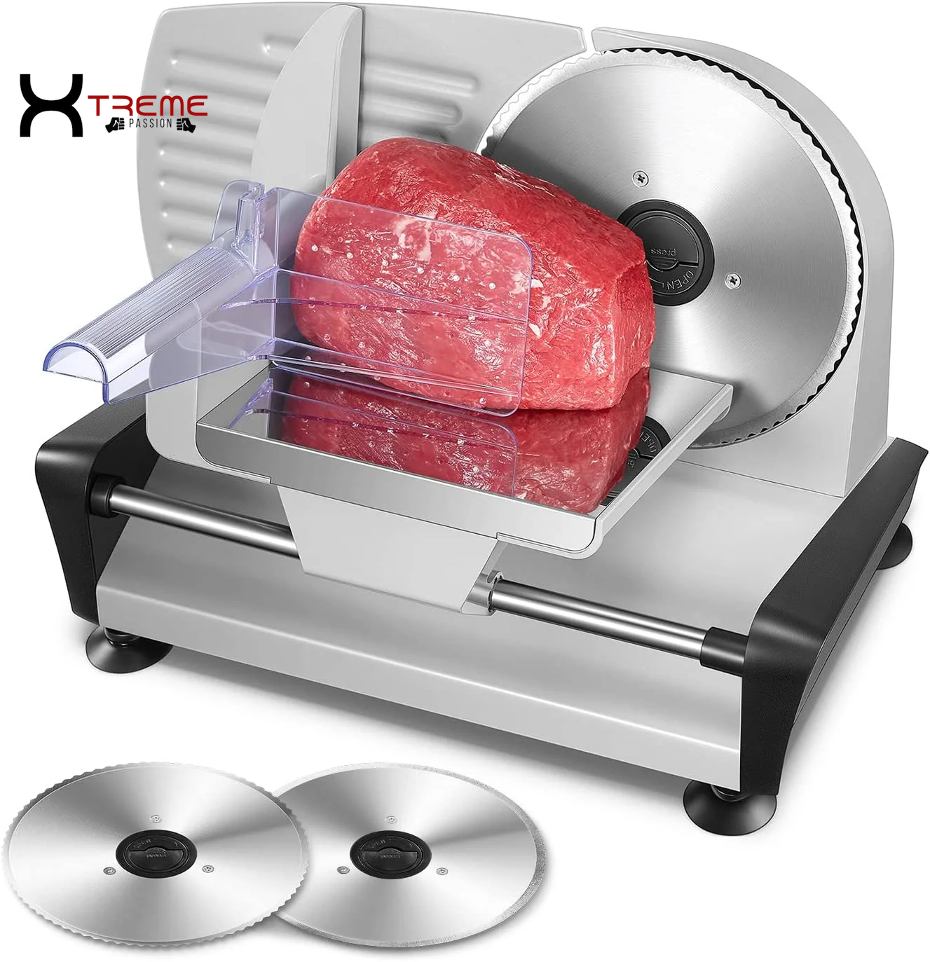 Premium 200W Electric Meat Slicer - Versatile 7.5" Stainless Steel Blades & Adjustable Thickness for Perfect Deli Cuts at Home - Sleek Silver Design